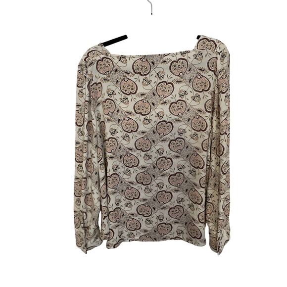 Loft Long Sleeve Blouse Womens Size Large Cream Green Floral Paisley Small Pull - Picture 2 of 10